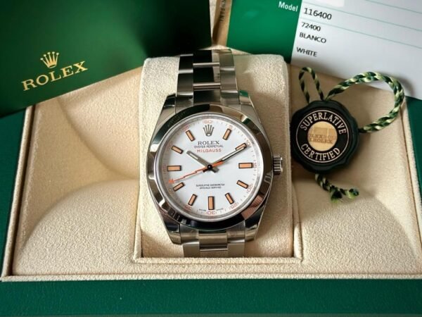 Rolex Milgauss 116400 White Dial NOS Set watch