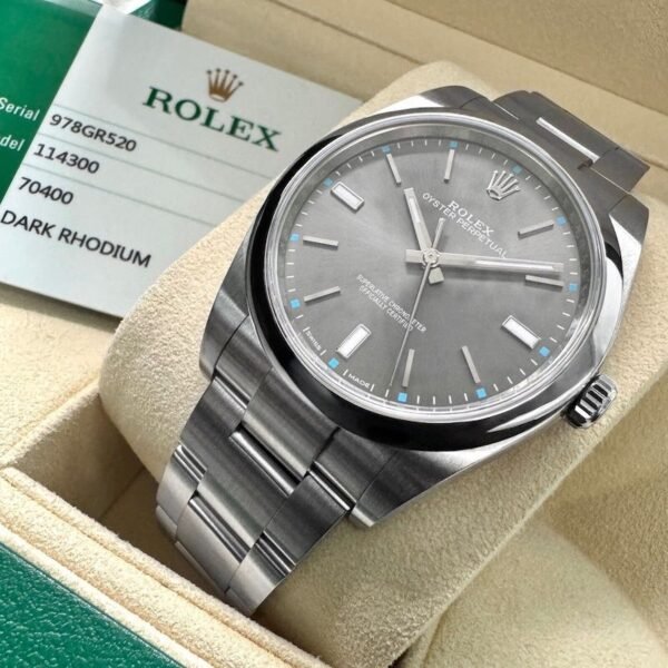 Rolex w39mm Oyster Perpetual 114300 Oyster Grey dial Box Papers Watch